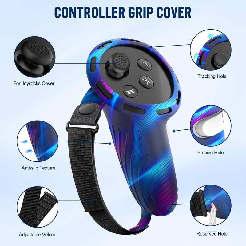 ms cleo Silicone Cover Set Compatible with Meta/Oculus Quest 3s Accessories, Silicone Face Cover, Controller Grip Cover, Camera Lens Protector, VR Shell Cover, Protective Lens Cover, Not Fit Quest 3 - Image 3